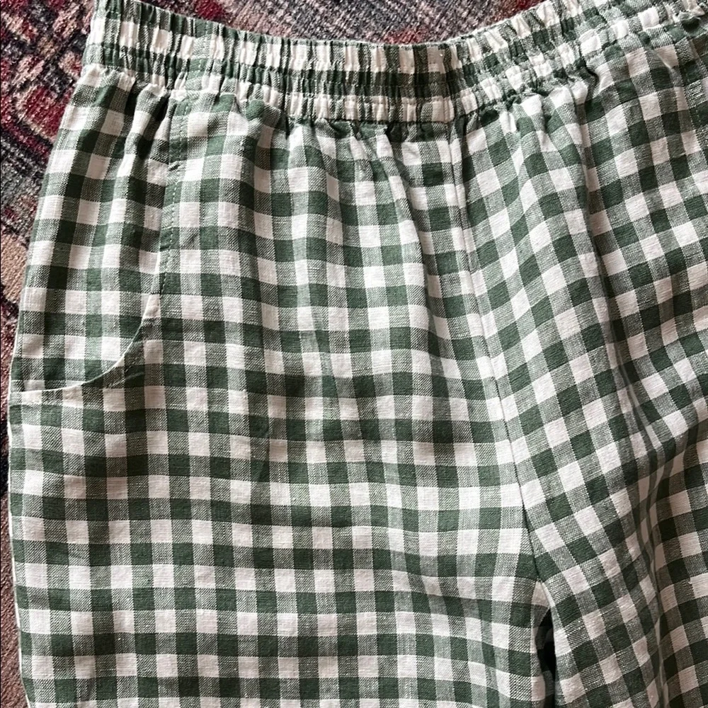 Linenfox Green and White Checkered Wide Leg Pants - Picture 2 of 6
